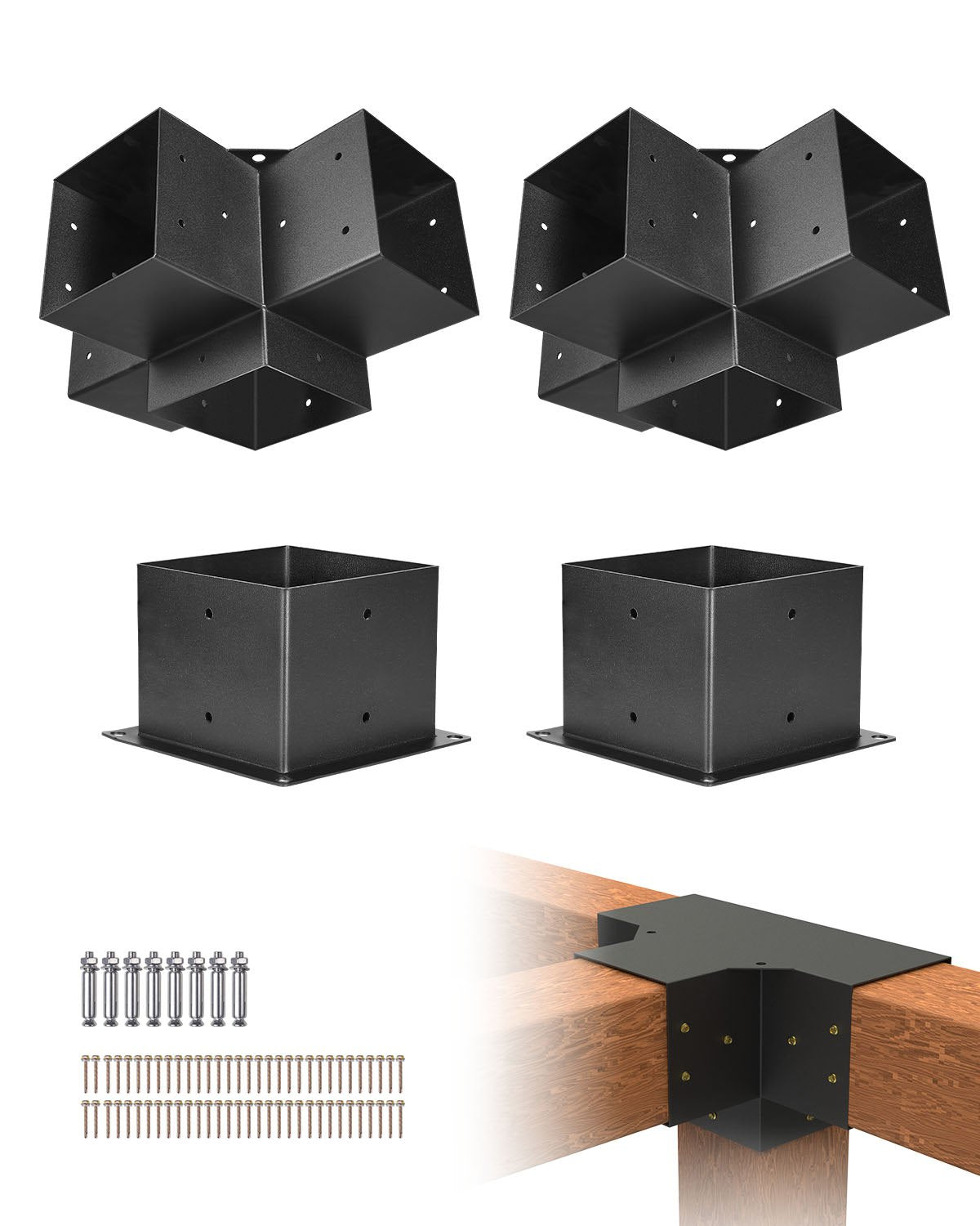 VEVOR Pergola Bracket Kit 6''x6''(Inner Size 5.6x5.6), 4pcs 4-Way Heavy Duty Corner Bracket,-$110