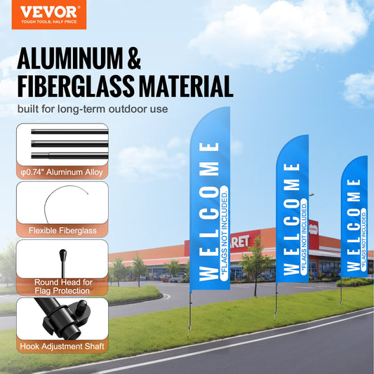 VEVOR Feather Flag Pole Kit, Swooper Flag Pole Set 16.3 ft, Sign Flag Poles(Flag Not Included),-$35