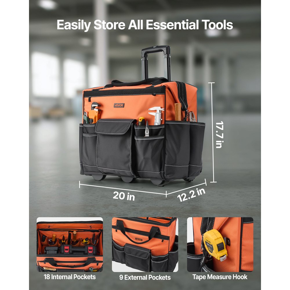 VEVOR Rolling Tool Bag, 110 lbs Load Capacity, 27 Pockets Heavy Duty Roller Tool Bag on Wheels,-$70