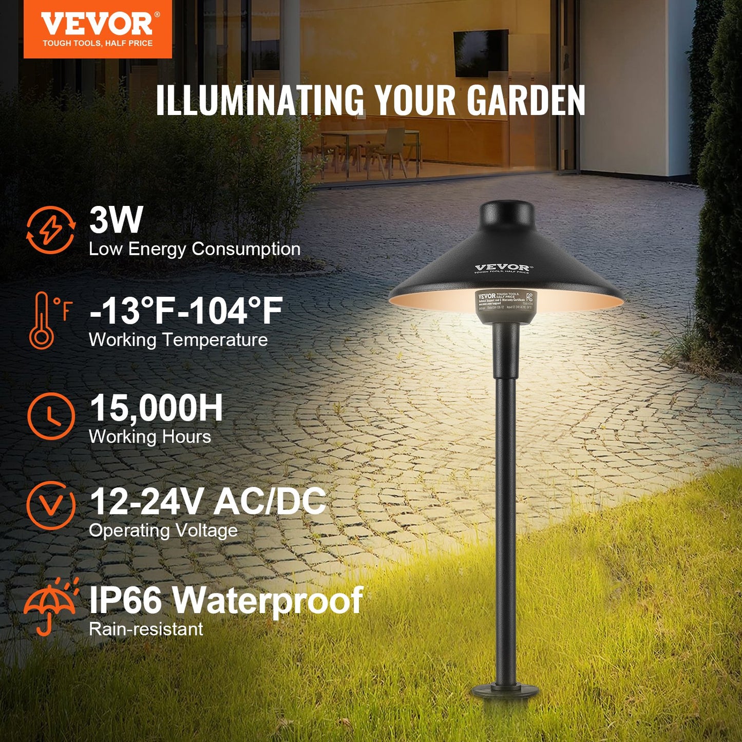 VEVOR 12 Pack Low Voltage Landscape Path Lights, 3W 210LM 12V-24VAC/DC Outdoor LED,-$120