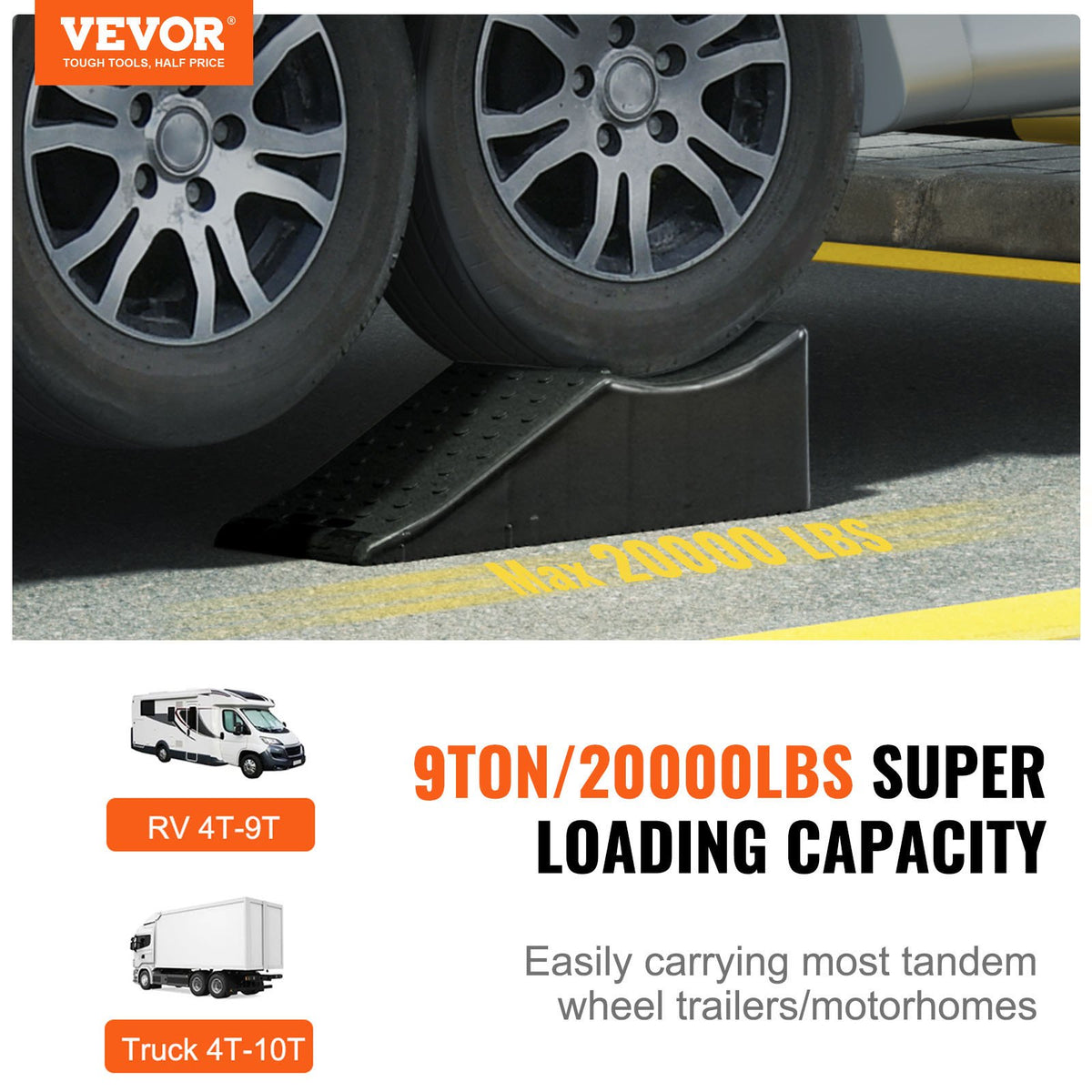 VEVOR Car Ramp,1pcs,20000lbs/9ton Loading Capacity 5.5" Lift Height,Heavy Duty Tire Ramp for Car Lift and Vehicle Maintenance,Work W/Tandem Wheel Vehicles