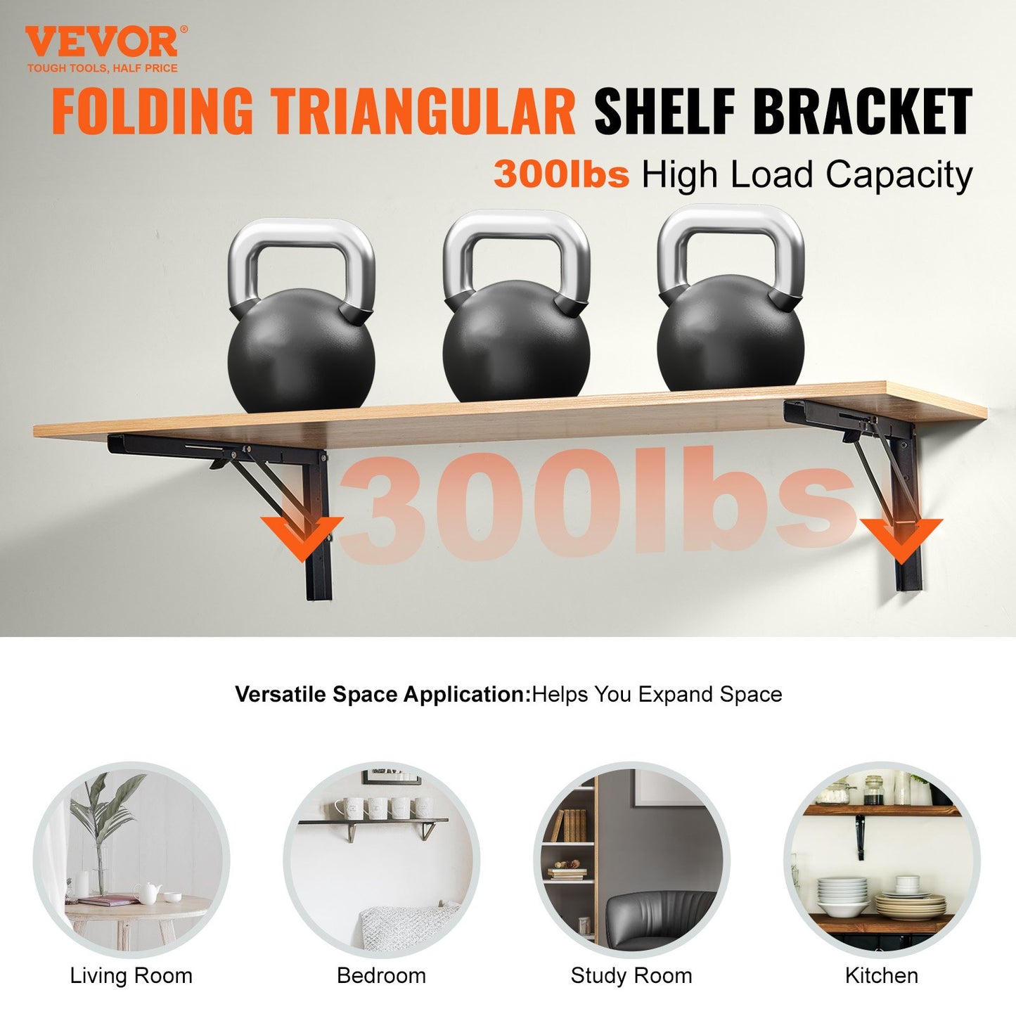 VEVOR Shelf Bracket Foldable, 24” L 2 Pcs , Heavy Duty Floating Shelf Brackets, Brackets for Shelves,-$18