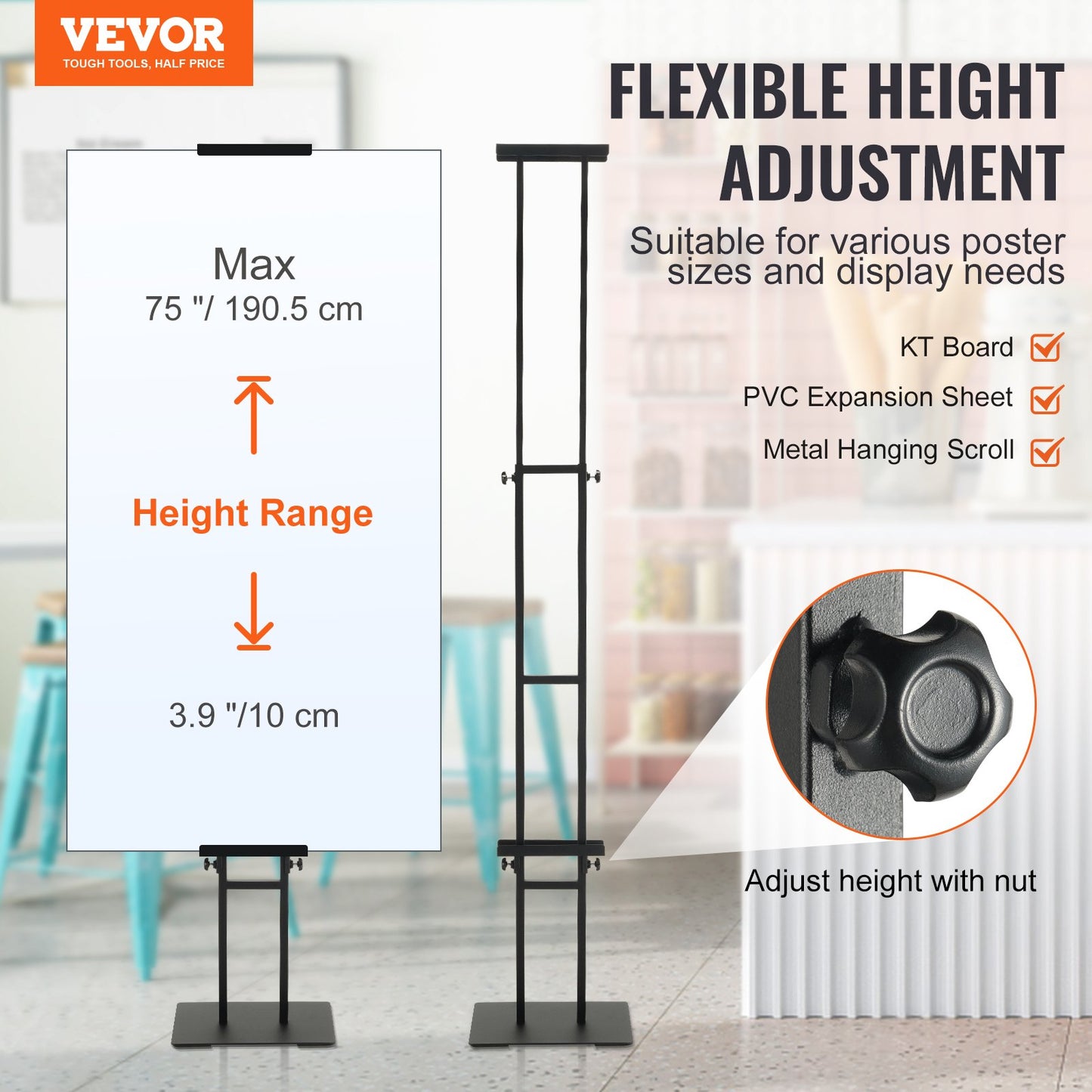 VEVOR Poster Stand, Adjustable Height Up to 75", Double-Sided Heavy Duty Pedestal Sign Holder,-$25