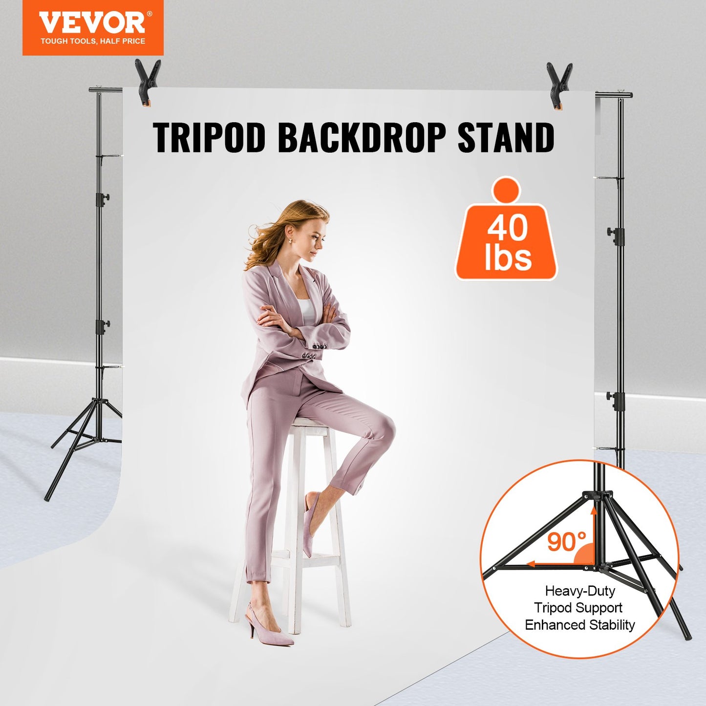 VEVOR 12 x 10 ft Heavy Duty Backdrop Stand, Height Adjustable Photography Backdrop Stand,-$65