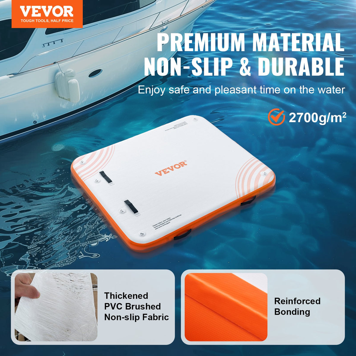 VEVOR Inflatable Floating Dock,6 x 5FT Inflatable Dock Platform,Non-Slip Water Floating Dock Mat W/Portable Carrying Bag & Detachable Ladder