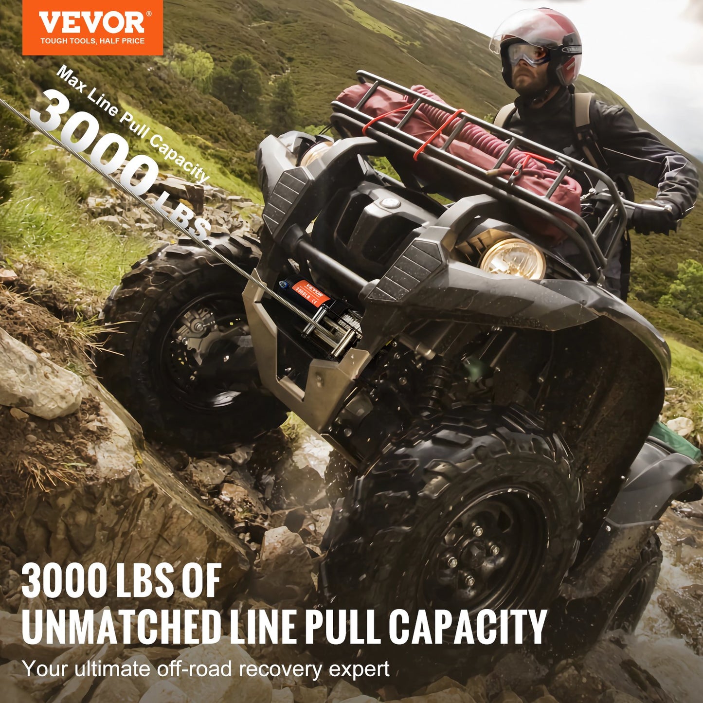 VEVOR Electric Winch, 3000 lb Line Pull Capacity, 12V DC ATV/UTV Winch with Φ3/16 in x 39 ft,-$75