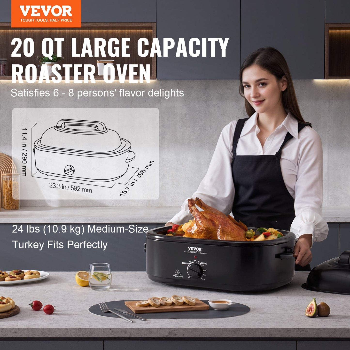 VEVOR Electric Roaster Oven, 20 QT Turkey Roaster Oven with Self-Basting Lid, 1450W Roaster Oven,-$65