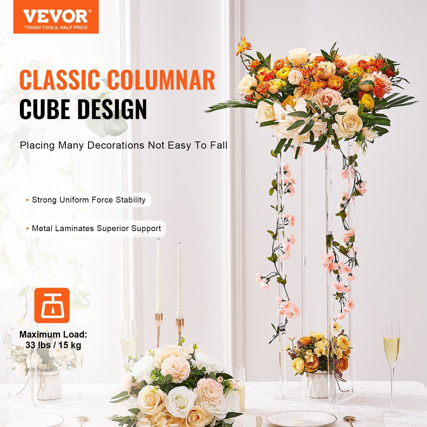 VEVOR 10PCS 23.6inch/60cm High Wedding Flower Stand, With Acrylic Laminate,Acrylic Vase Column,-$95