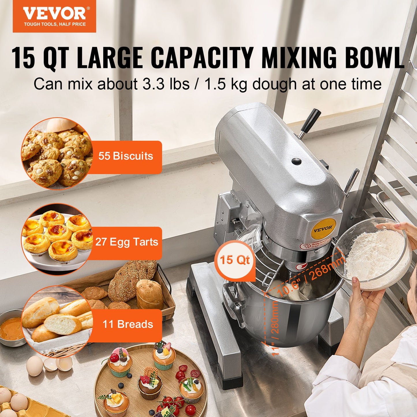 VEVOR Commercial Food Mixer, 14L Commercial Stand Mixer with 3 Adjustable Speeds, 550W,-$550
