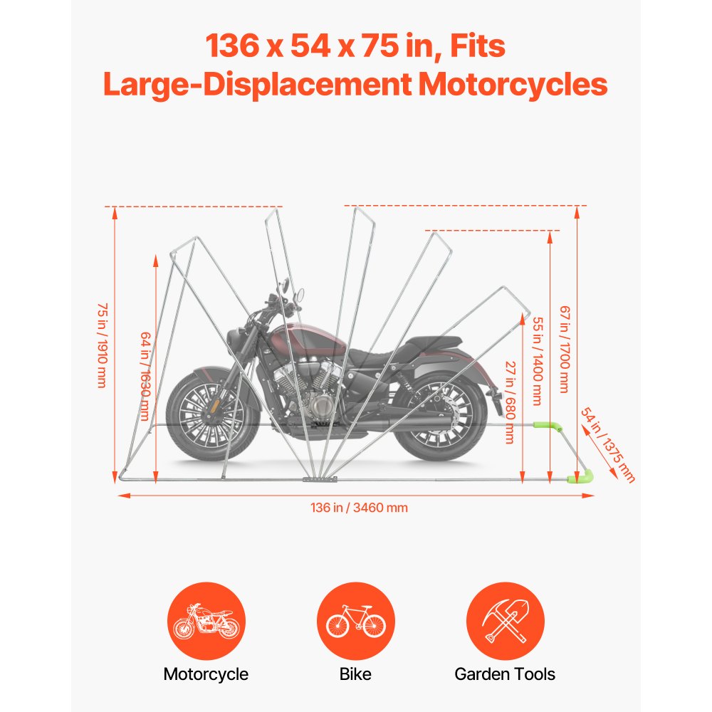 VEVOR Motorcycle Storage Shelter with Security Lock, 600D Oxford Flip-Up Garage Tent,-$105