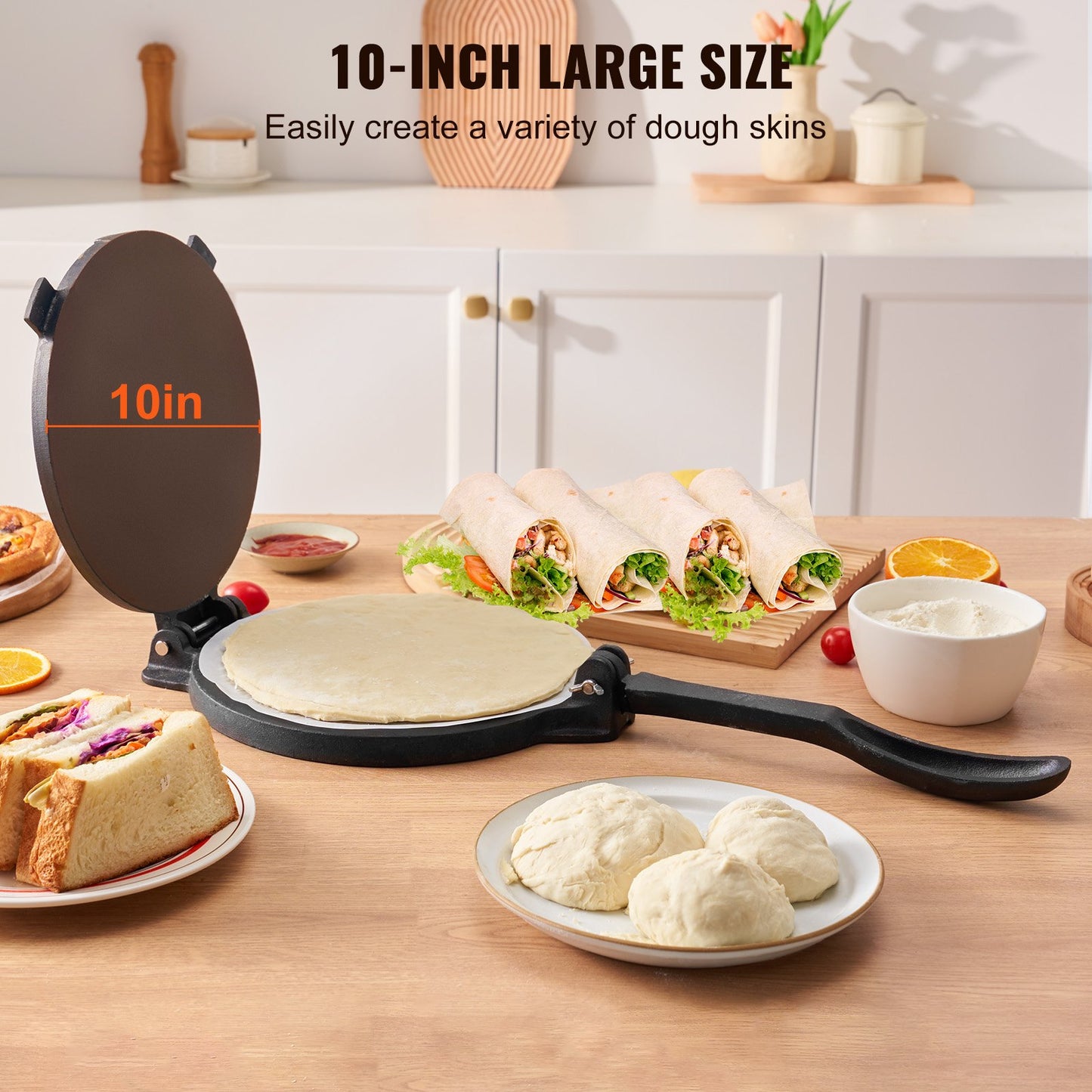 VEVOR Tortilla Press, 10 Inch Tortilla and Roti Maker, Cast Iron Heavy Duty Tortilladora Press,-$30