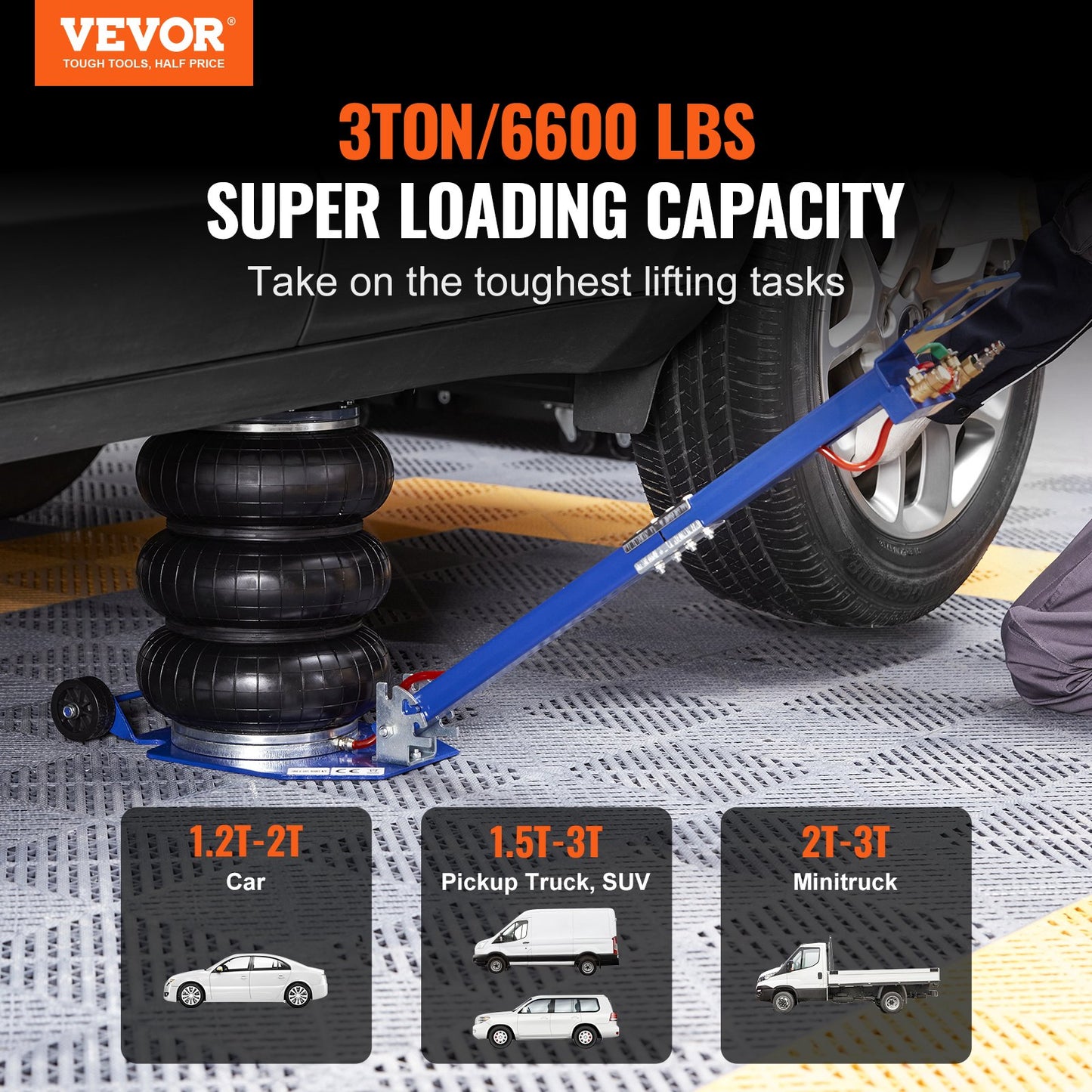 VEVOR Air Jack, 3 Ton/6600 lbs Triple Bag Air Jack, Airbag Jack with Six Steel Pipes, Lift up to 17.7",-$85