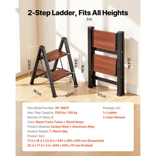 VEVOR 2 Step Ladder, Folding Step Stool with Wide Anti-Slip Pedal and Comfort Handgrip,-$30
