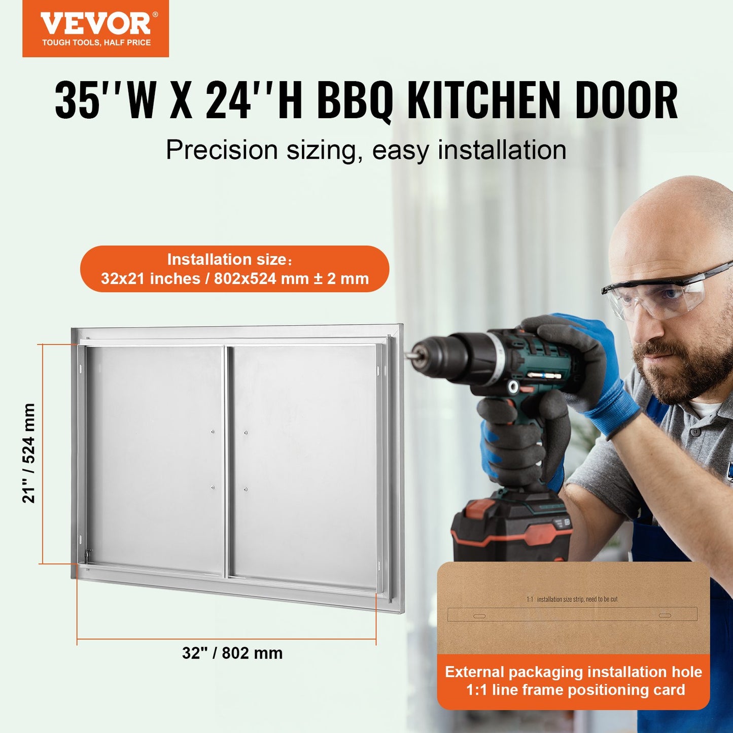 VEVOR BBQ Access Door, 35W x 24H Inch Double Outdoor Kitchen Door, Stainless Steel Flush Mount Door, -$70