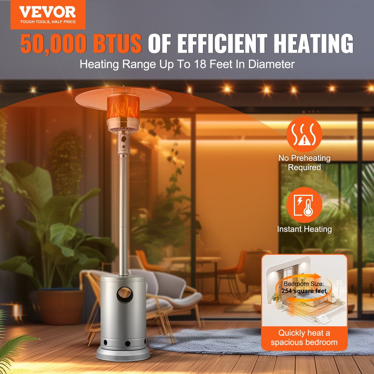 VEVOR Patio Heater for Outdoor Use, 50000BTU Propane Heater Tall Hammered With Round Table,-$130