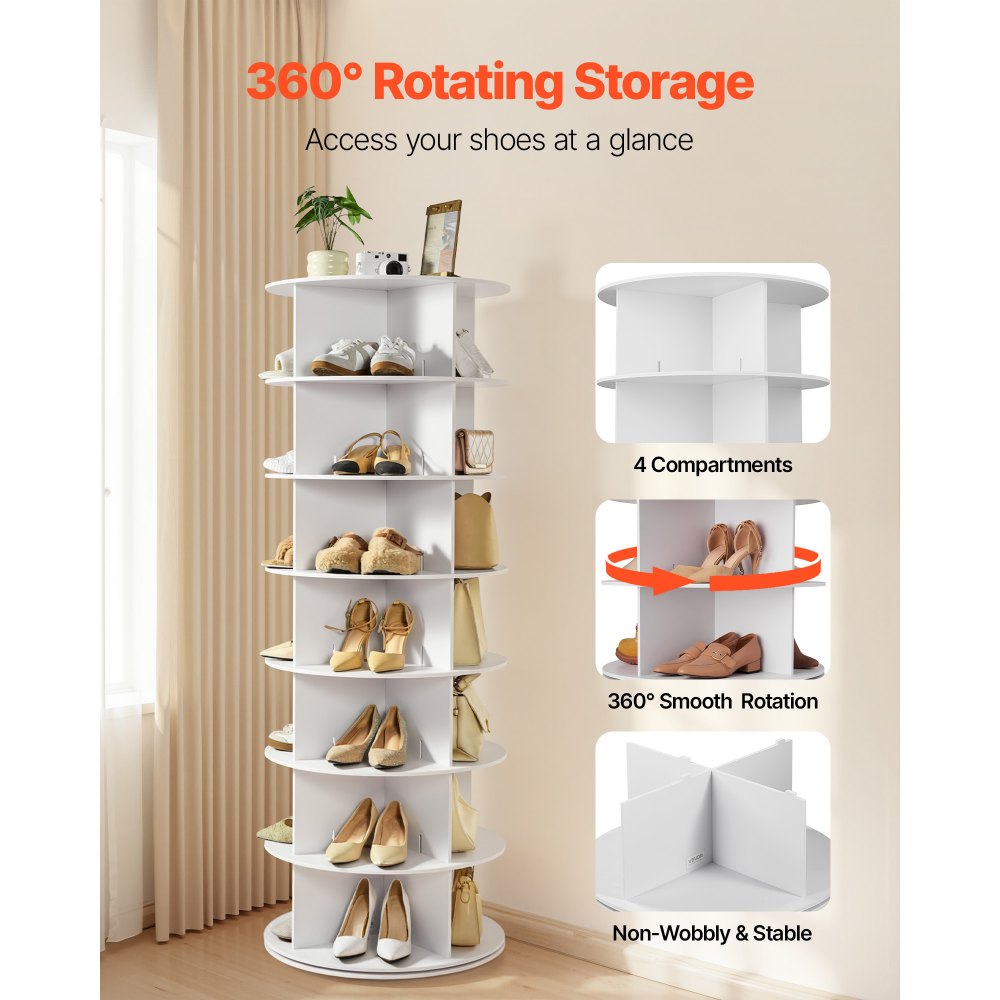 VEVOR 7 Tiers Rotating Shoe Rack Tower, 360° Spinning Shoe Rack, Revolving Storage Round Display,-$85