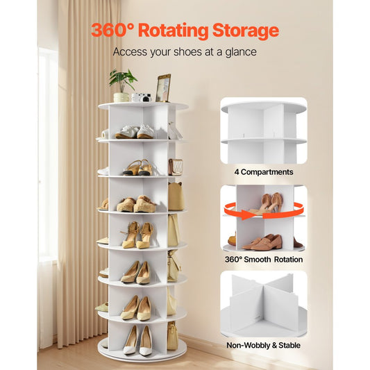 VEVOR 7 Tiers Rotating Shoe Rack Tower, 360° Spinning Shoe Rack, Revolving Storage Round Display,-$85