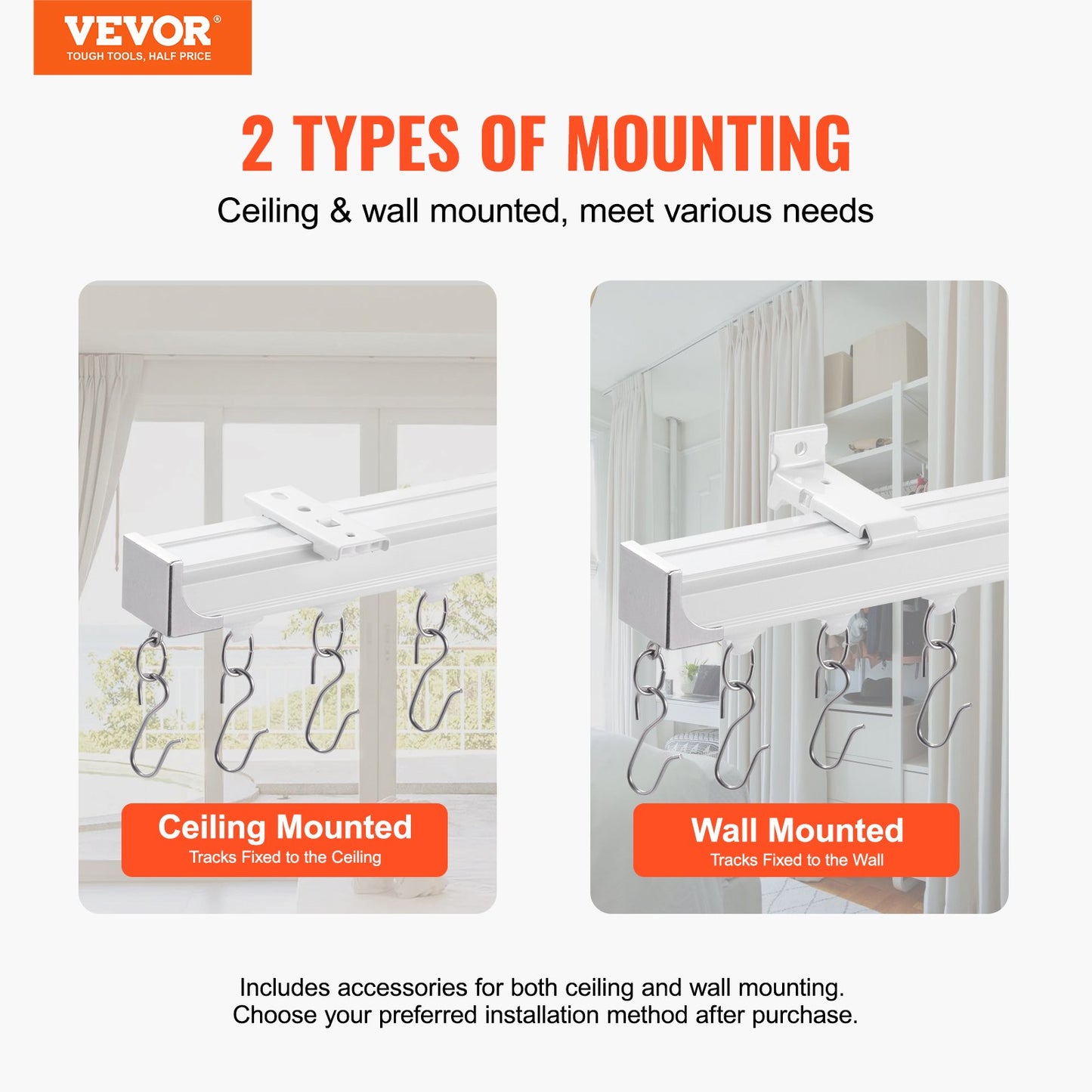 VEVOR Ceiling Curtain Track Set, 17.7 FT/5.4 Meter, Sliding Ceiling Track System for Curtains,-$35