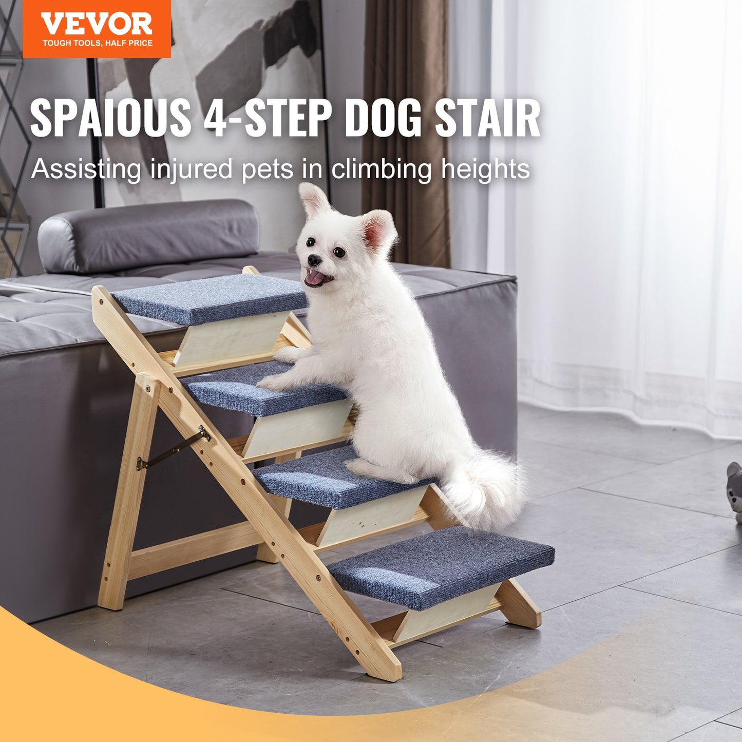 VEVOR Wood Pet Stairs/Pet Steps, 2-in-1 Foldable Wooden Dog Stair for Beds, Sofa and Cars,-$70