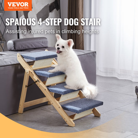 VEVOR Wood Pet Stairs/Pet Steps, 2-in-1 Foldable Wooden Dog Stair for Beds, Sofa and Cars,-$70