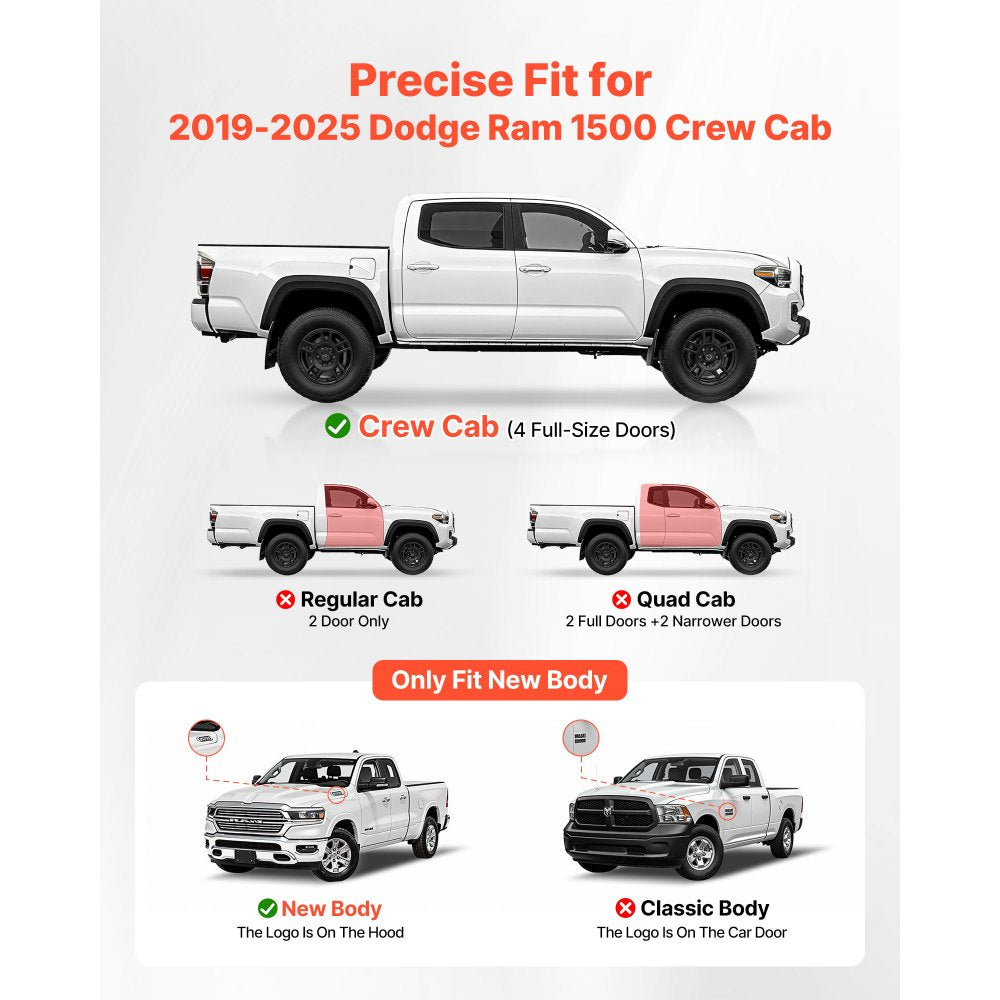 VEVOR Running Boards, 6 Inches Side Steps Compatible with 2019-2025 Dodge Ram 1500 Crew Cab,-$200