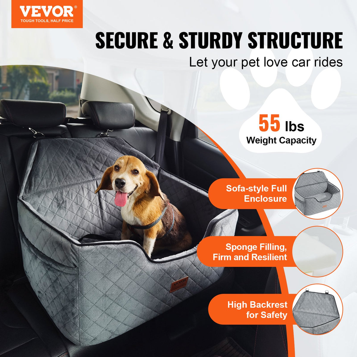 VEVOR Dog Car Seat,Dog Booster Seat for Car with A Storage Pocket,Filling or Medium & Large up to 55 lbs $45