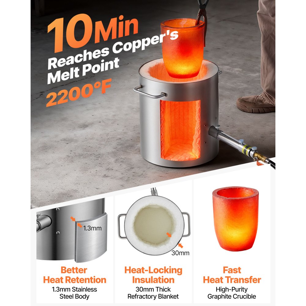 VEVOR Propane Melting Furnace Kit, 8KG/18lbs Gas Metal Melting Furnace Kit, Foundry Home Kiln,-$100