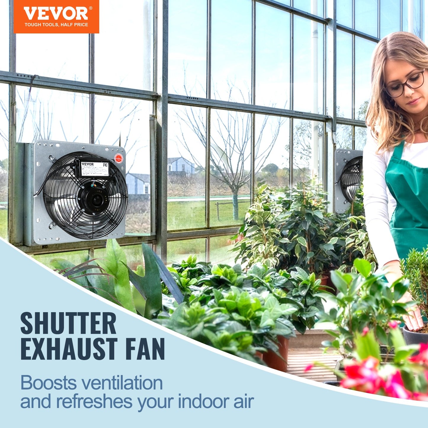 VEVOR 12'' Shutter Exhaust Fan, High-speed 1000 CFM, Aluminum Wall Mount Attic Fan,-$45