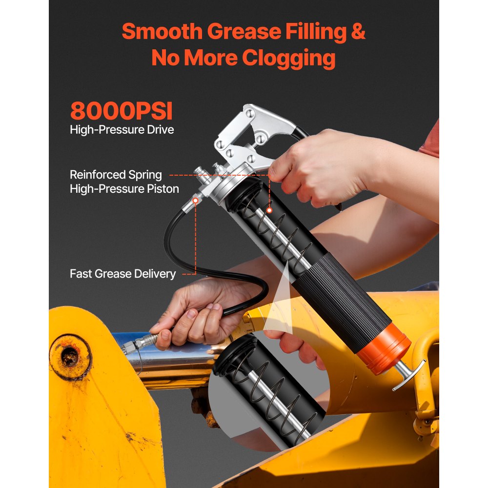 VEVOR Grease Gun, 8000 PSI, Pistol Grip Grease Gun Kit with 14 oz Capacity, Includes 18-Inch Flex Hose,-$20
