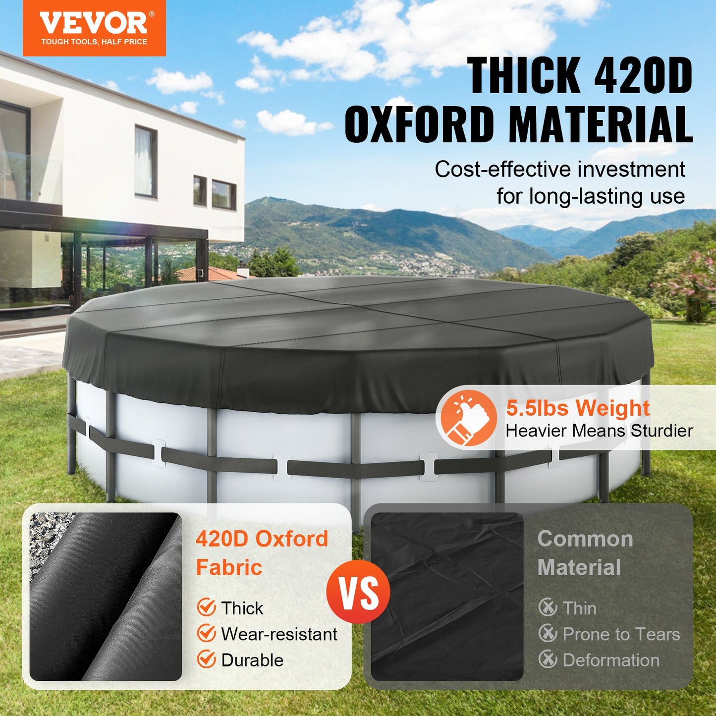VEVOR 15 Ft Round Pool Cover, Solar Covers for Above Ground Pools, Safety Pool Cover with Drawstring Design,-$55