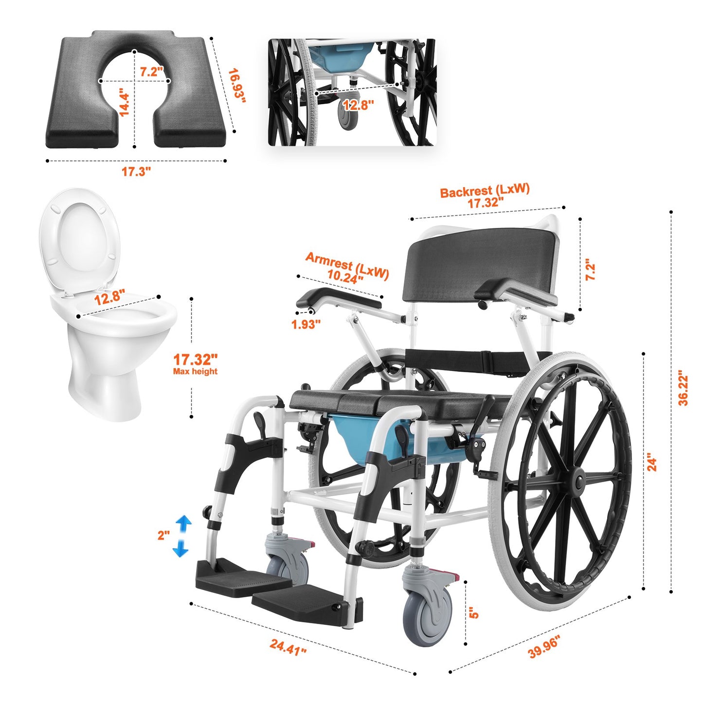VEVOR Shower Wheelchair, 17.5in Width Aluminum Alloy Bathroom Wheelchair for Inside Shower,-$290