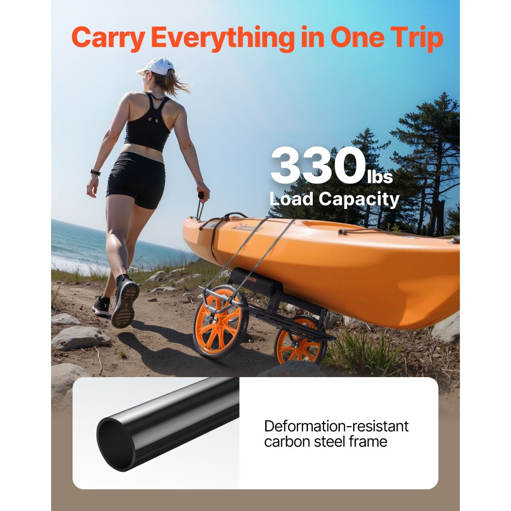 VEVOR Kayak Cart, 330 lbs Load Capacity, Canoe Cart Dolly with 15-inch Solid Rubber Tires,-$70