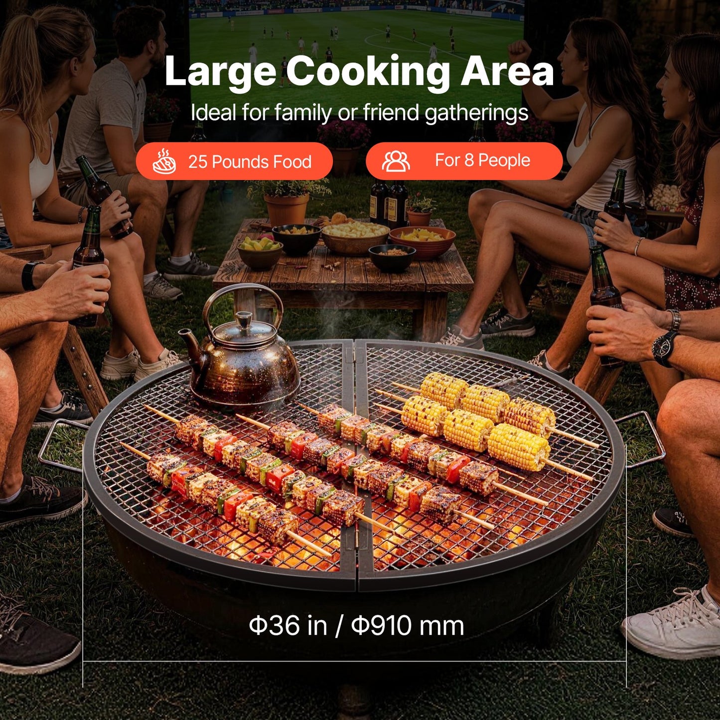 VEVOR X-Marks Fire Pit Grill Grate, Foldable Round Cooking Grate,Campfire BBQ Grill Grid,-$40