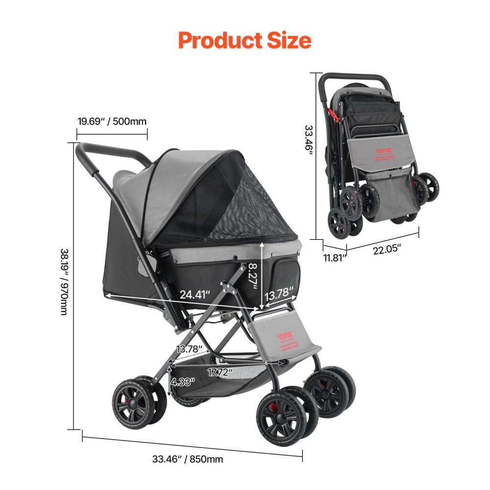 VEVOR Pet Stroller, 44 lbs Weight Capacity, Foldable Dog Stroller Cart, 4 Wheels with Mesh Windows,-$70