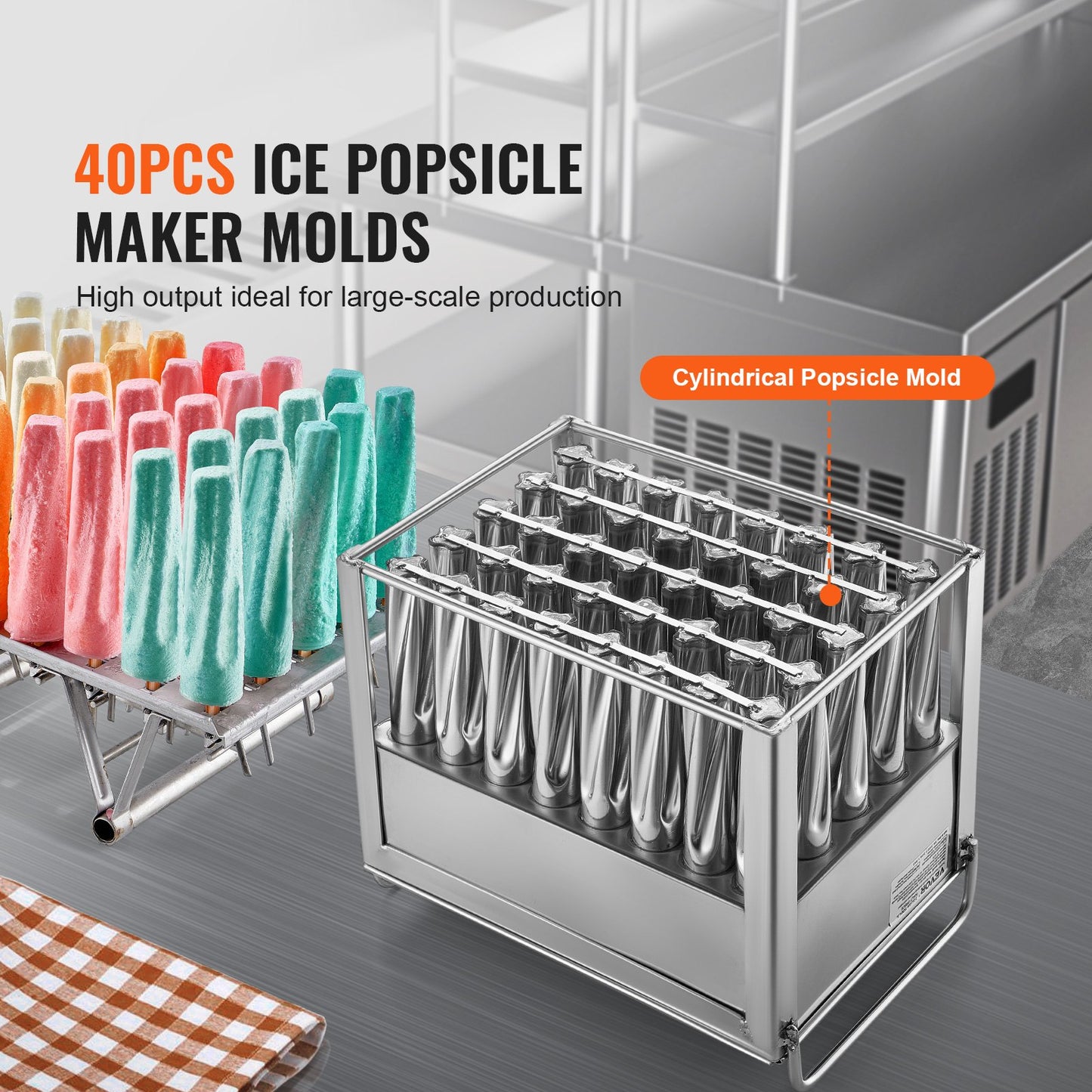 VEVOR Commercial Popsicle Moulds, 40PCS Cylindrical Stainless Steel Ice Lolly Popsicle Moulds,-$100