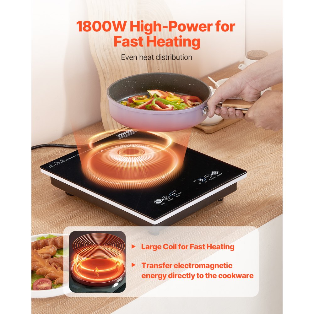 VEVOR Portable Induction Cooktop, 1800W Electric Induction Burner with 9 Temperature Settings,-$50