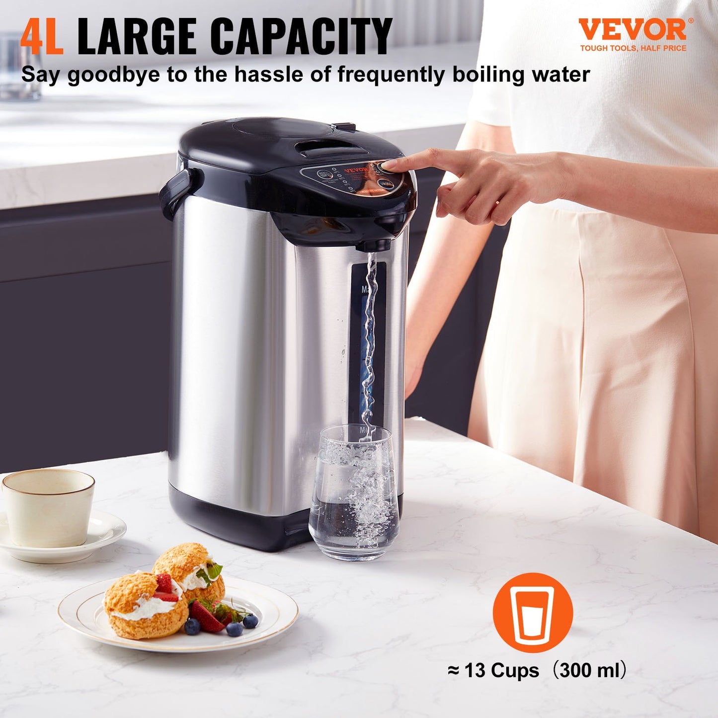 VEVOR Hot Water Dispenser, Adjustable 4 Temperatures Water Boiler and Warmer, 304 Stainless Steel,-$50
