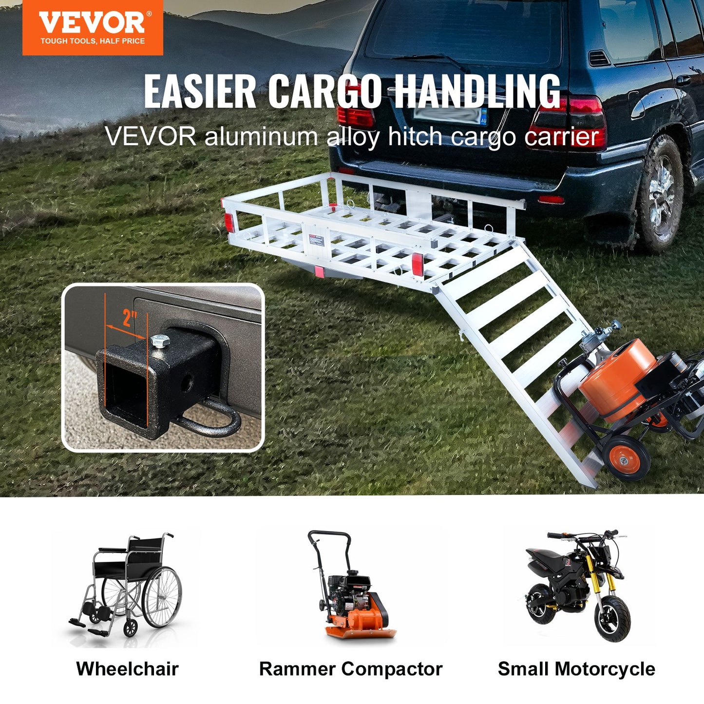 VEVOR 50 x 29.5 x 8.7 in Hitch Cargo Carrier, 500lb Capacity Trailer Hitch Mount Aluminum,-$180