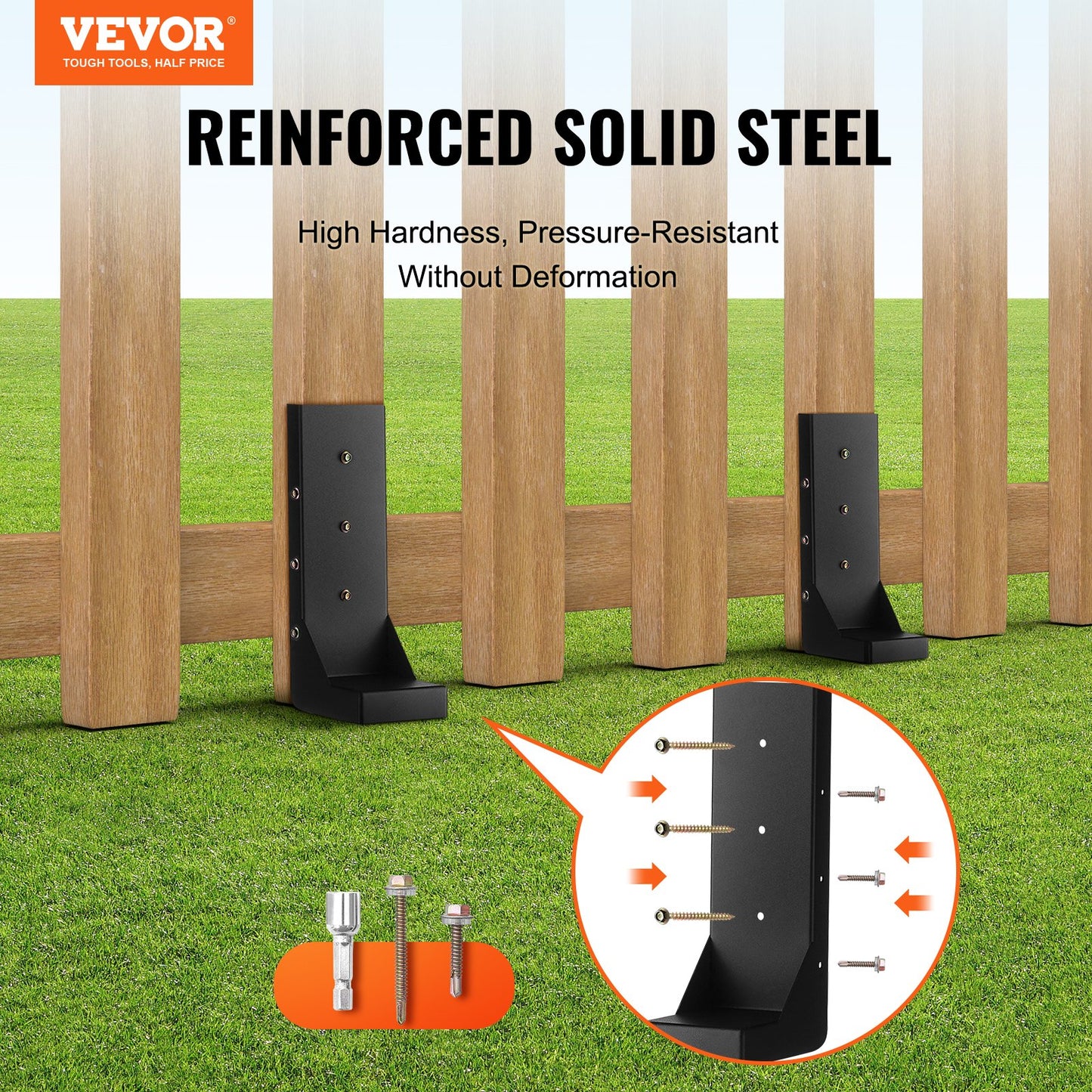 VEVOR Fence Post Anchor Repair Kit, 6 Pack Inner Diameter 3.5 x3.5 Inches Heavy Duty Steel Fence Post,-$55