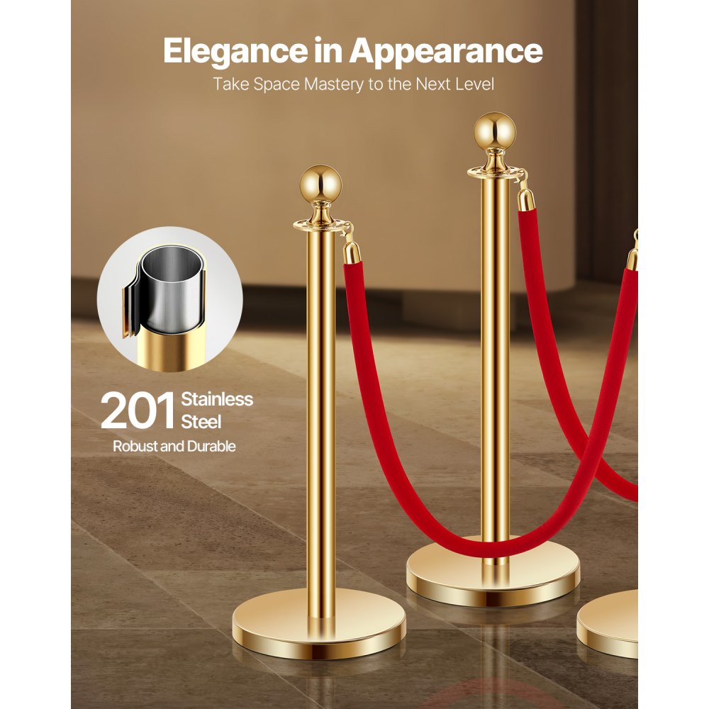 VEVOR Stanchion Post, 6 Pcs Crowd Control Barrier Set with 4 Red Velvet Ropes, 5 ft Stainless,-$85