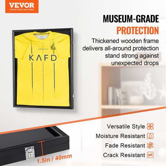 VEVOR Jersey Display Frame Case, 24 x 32 x 1.5 in, Large Lockable Sport Jersey Shadow Box with 98% UV,-$60