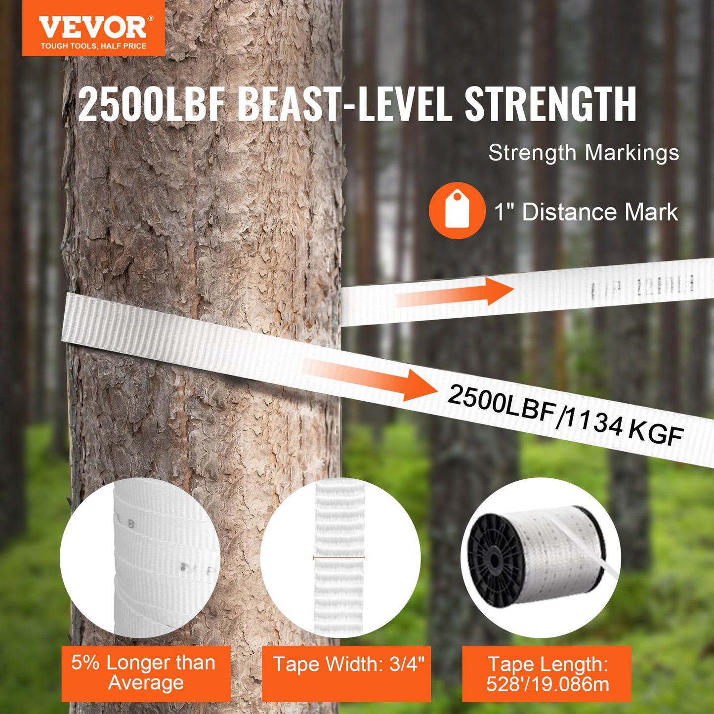 VEVOR Polyester Pull Tape, 3/4" x 528' Mule Tape Flat Rope, 2500 lbf Tensile Capacity,-$30
