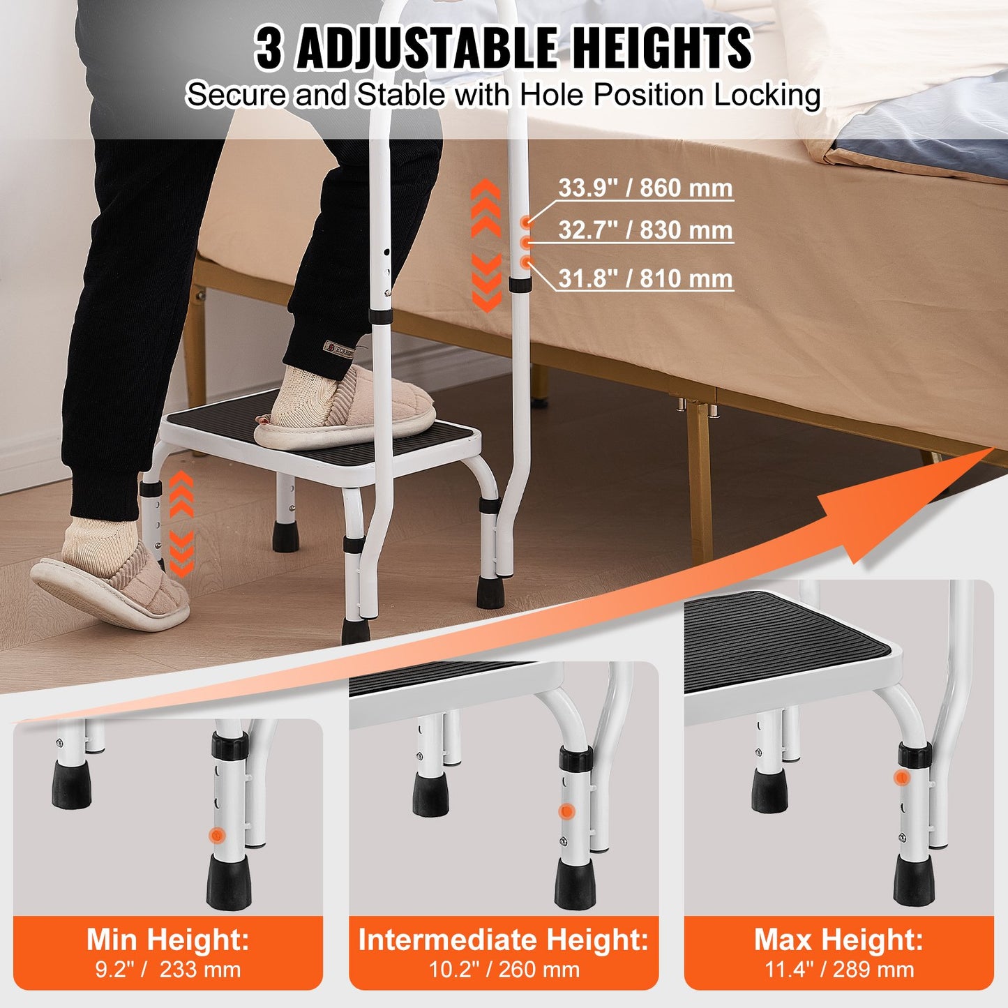 VEVOR Step Stool 1-Step 330lbs Capacity, 3 Adjustable Height with Handle Steel Step Ladder,-$45