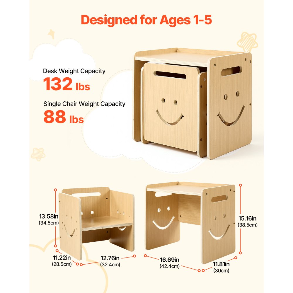 VEVOR Montessori Weaning Table and Chair Set, Wooden, Kids Table and Chair Set for Toddlers 1-5,-$35