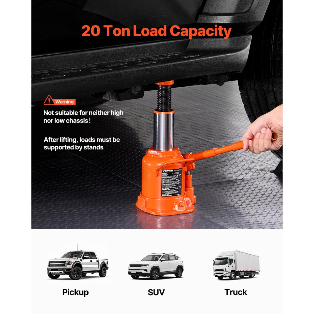 VEVOR Hydraulic Bottle Jack, 20 Ton/44092 lbs Welded Bottle Jack with 6.69''-12.6'' Lifting Range,-$40