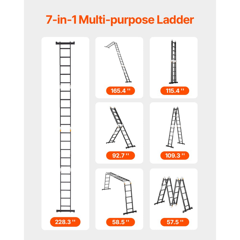 VEVOR Multi-Purpose Folding Ladder, 7-in-1 Tall Extension Step Ladder, A Frame 5 Step Telescoping,-$210