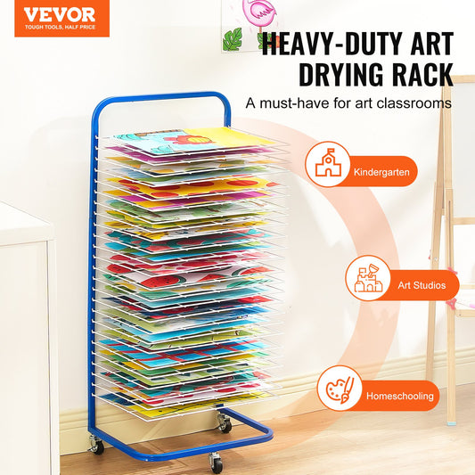 VEVOR Art Drying Rack, 25 Removable Shelves 17 x 13 x 39.4 inch Paint Drying Rack With Lockable Wheels,-$65