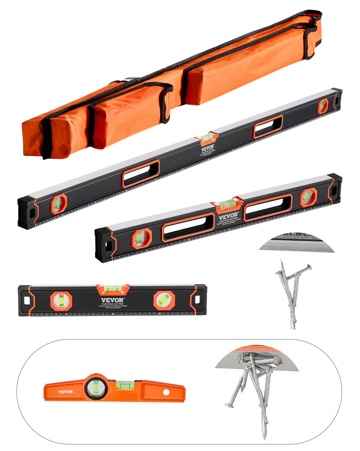 VEVOR 4-Piece Torpedo Level, 48/24/16/10 Inch Box Levels Set,Shock-Proof(Only 10-inch has magnetic),-$40