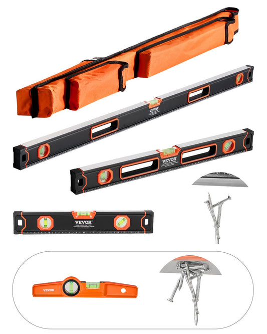 VEVOR 4-Piece Torpedo Level, 48/24/16/10 Inch Box Levels Set,Shock-Proof(Only 10-inch has magnetic),-$40