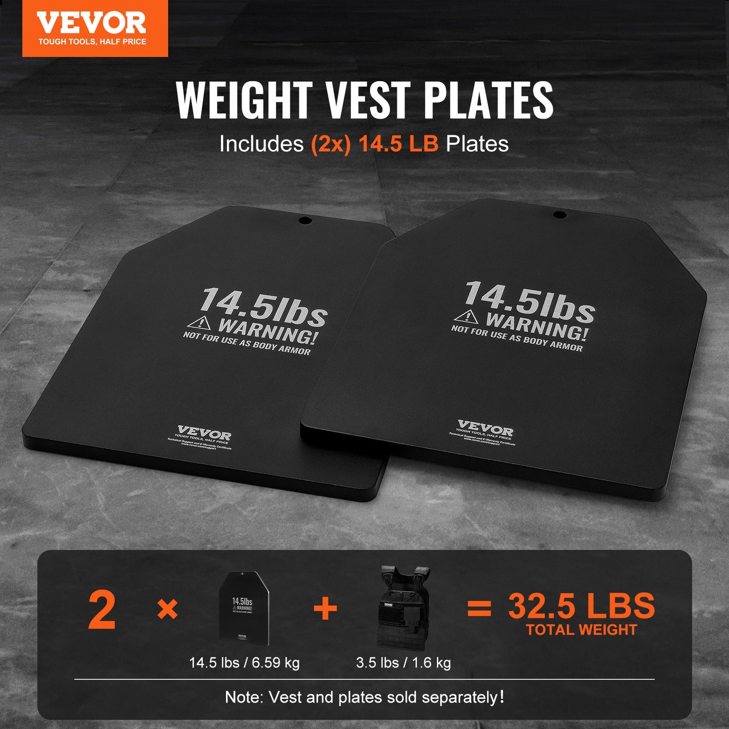 VEVOR Weight Vest Plates, 14.5 LB Pairs, Premium Steel Weighted plates,-$45